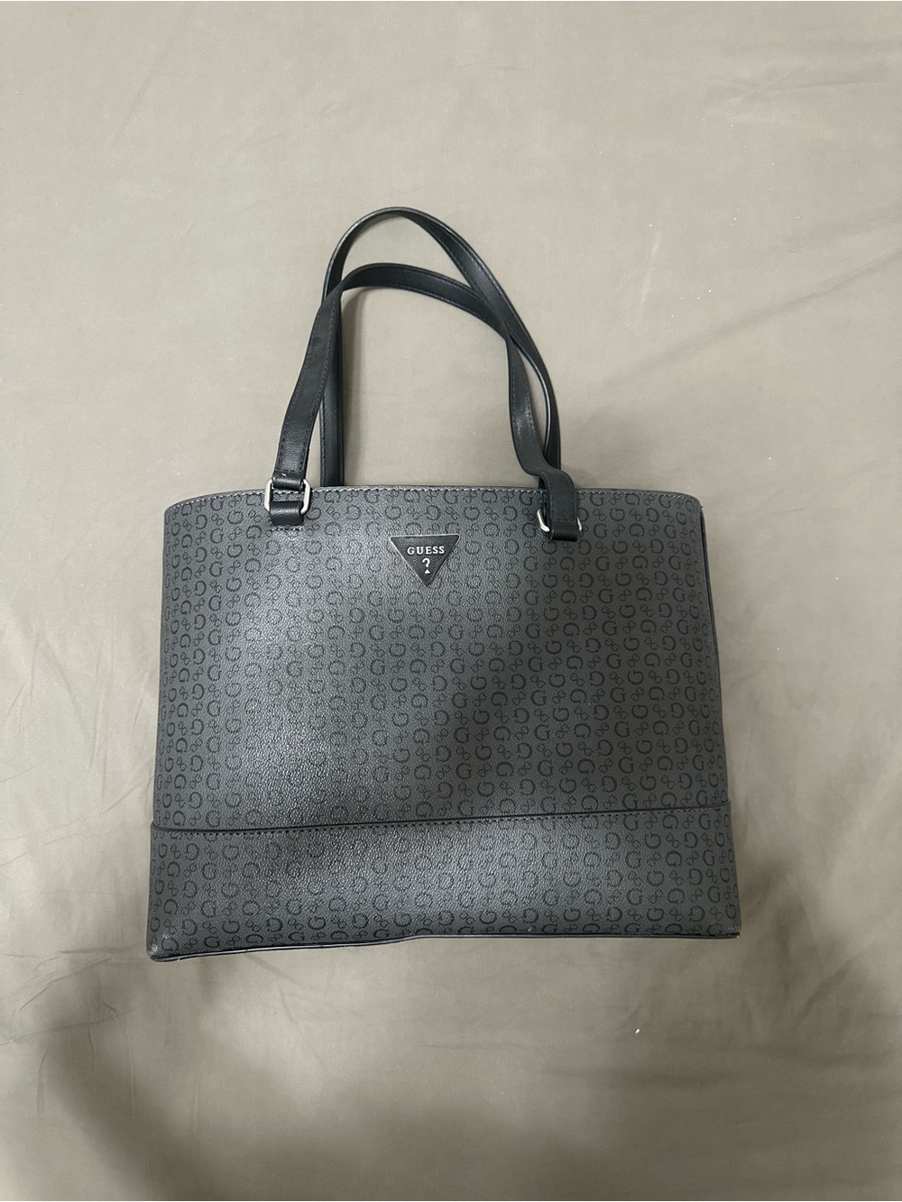 GUESS Black Logo Print Tote with Double Straps